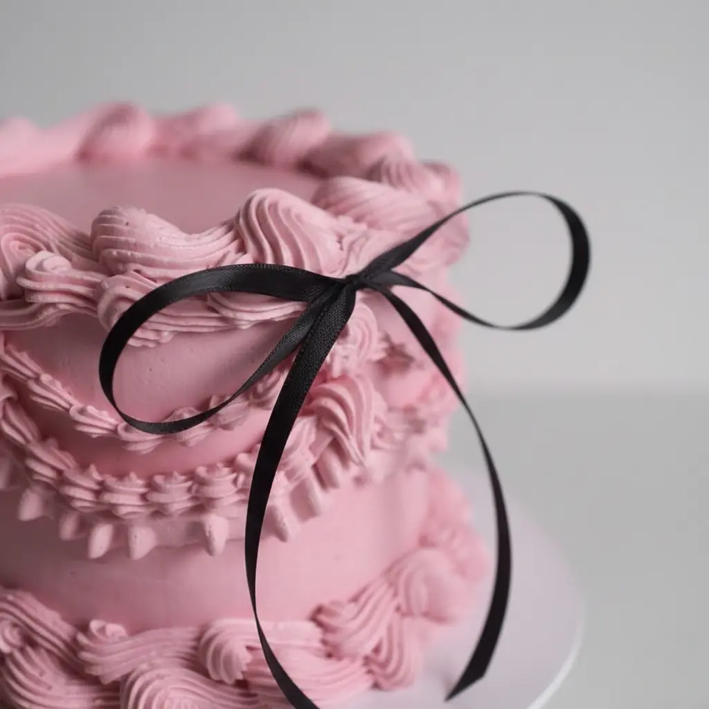 Vintage Zarafeti: Siyah Kurdeleli Pembe Pasta